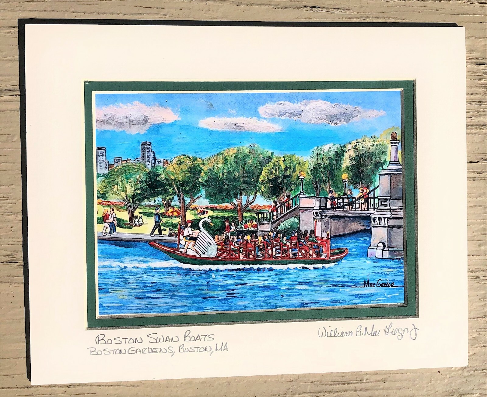 Boston Public Gardens Swan Boats Art Print MA commons garden matted wall decor