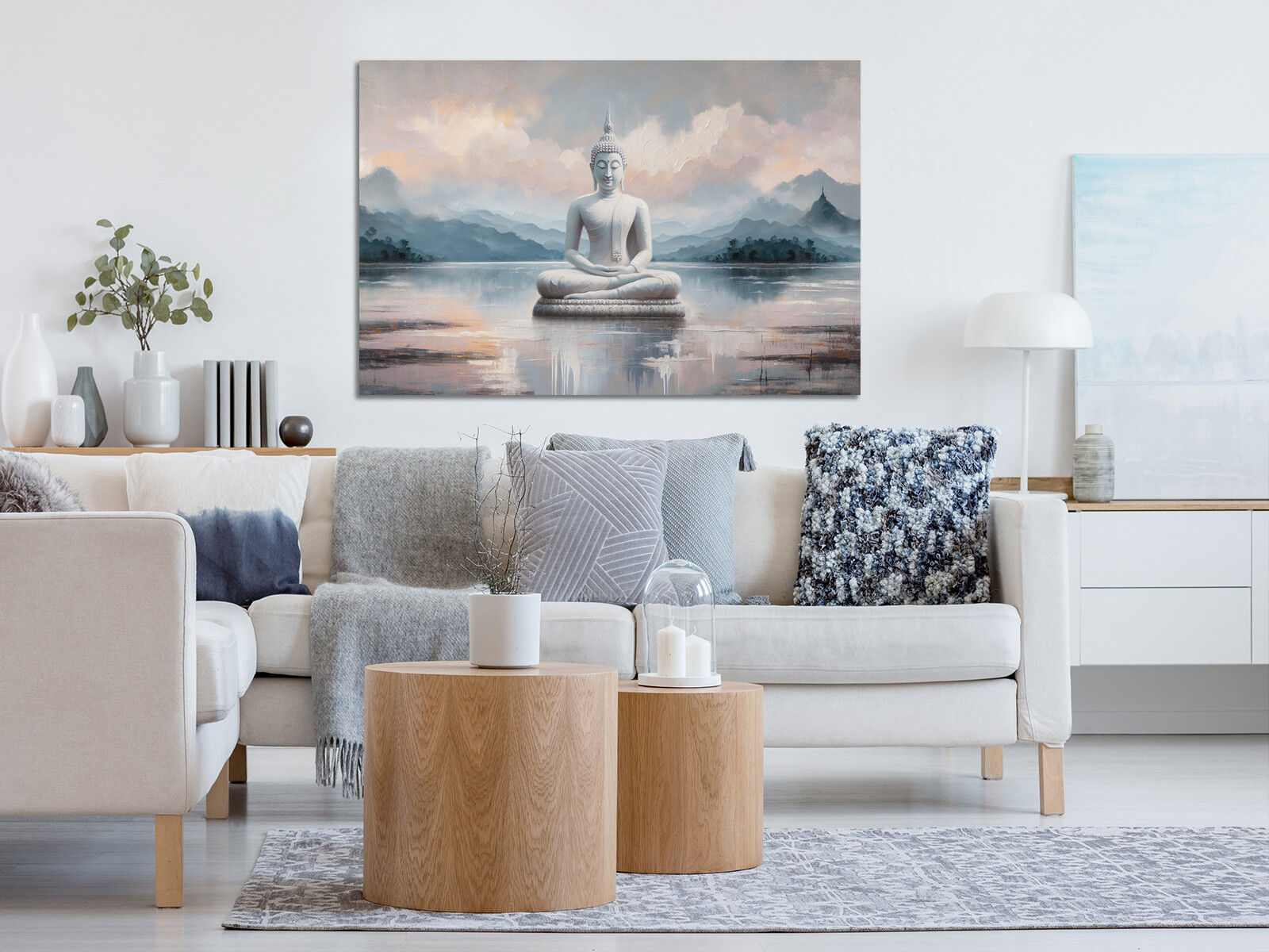 Buddha Lake Skies Wall Art mounted canvas print ready to hang