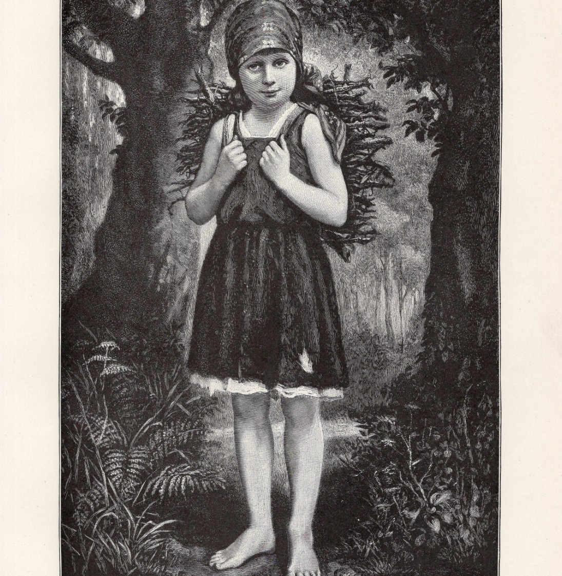 Little Barefoot Woodland Girl Portrait Forest Child 1892 Antique Print