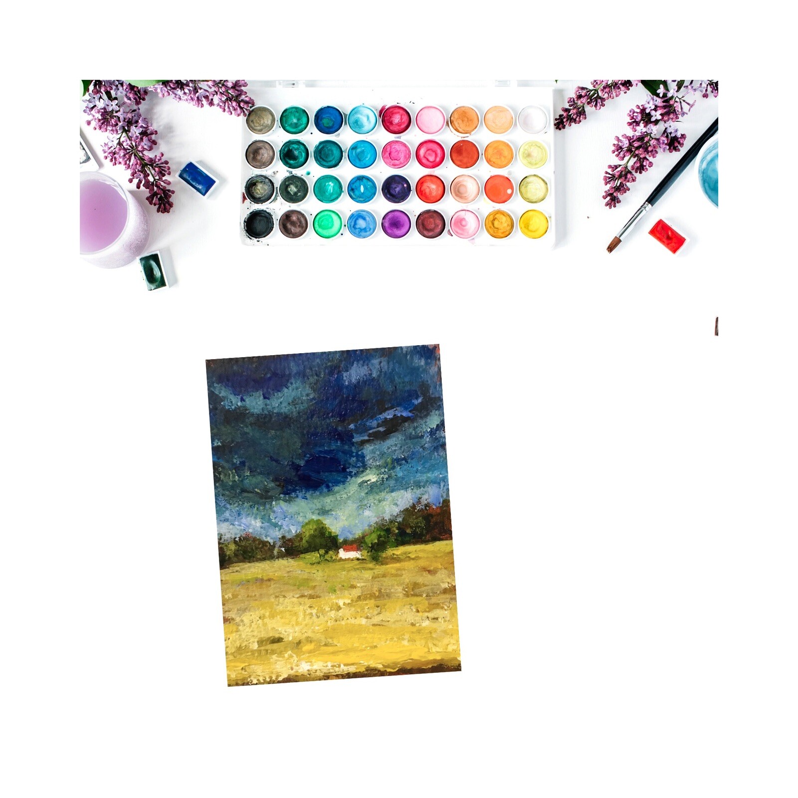 Limited Edition ACEO Art Print /50 Acrylic landscape barn Painting Free Ship