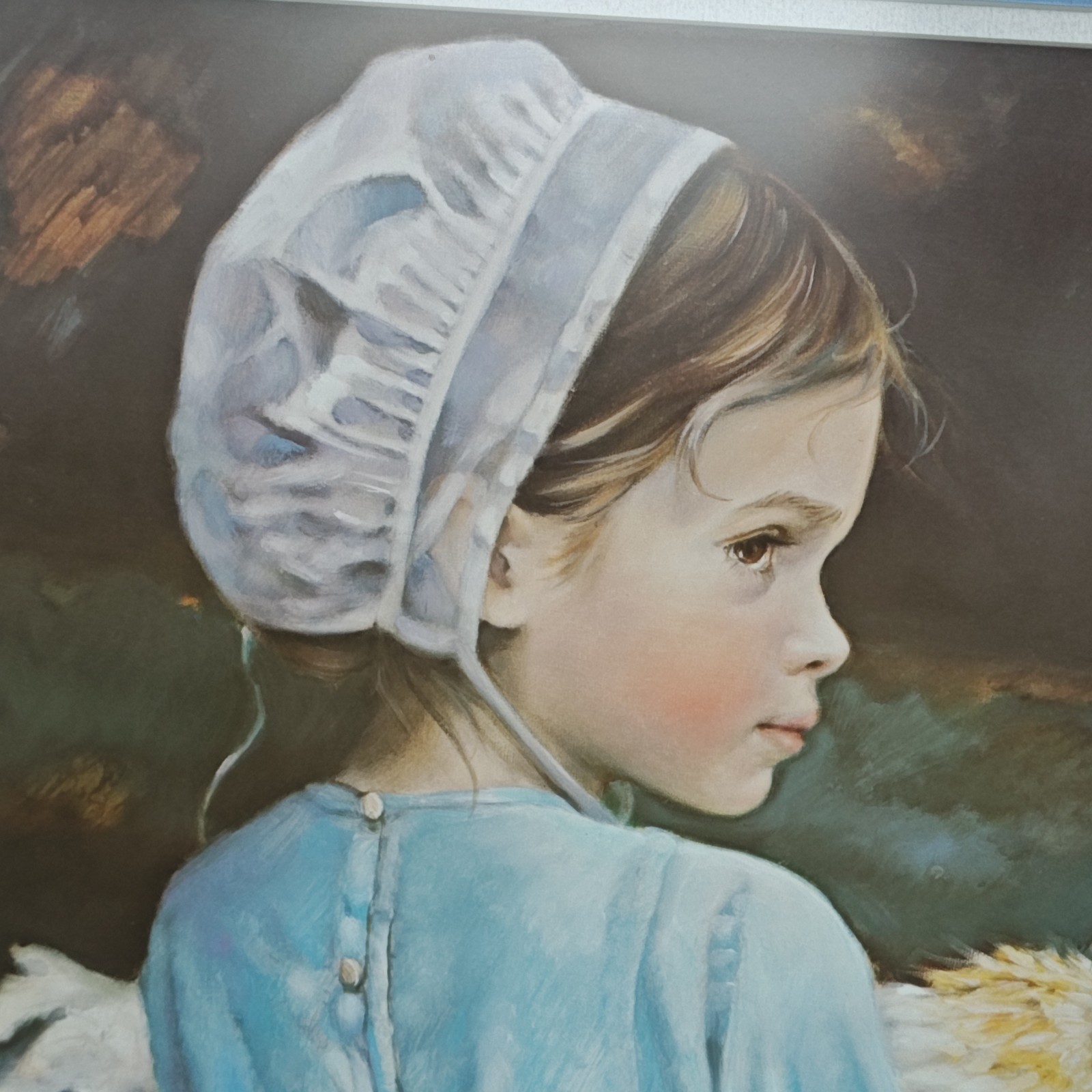 Nancy N.A. Noel Emma Amish Girl Seal Signed Lithograph Print Framed 23″x21″