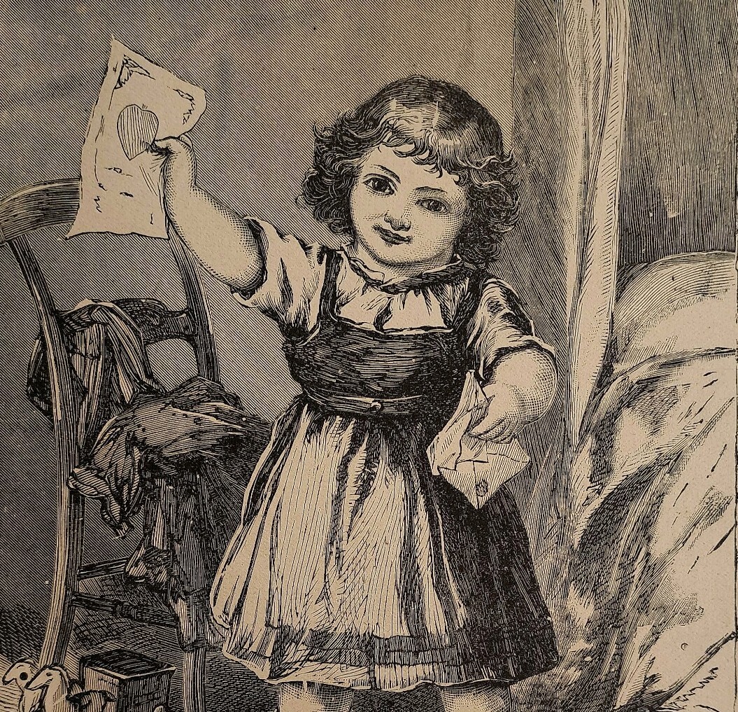 1872 Girl With Valentine Heart Note Victorian Art Print Ephemera
