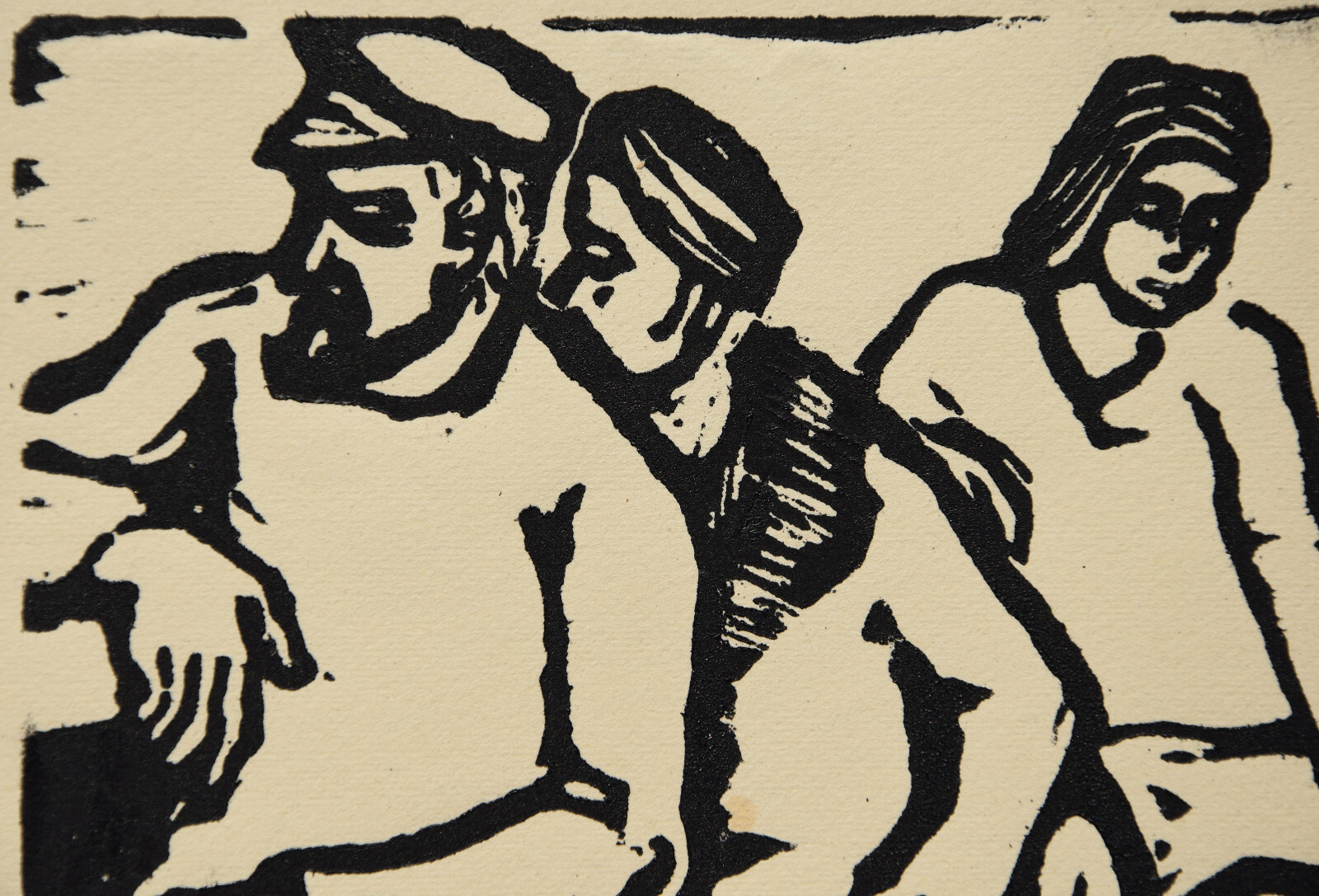 Arnold Hilmer 1908-1993 Hamburg/linocut around 1930/people on boat
