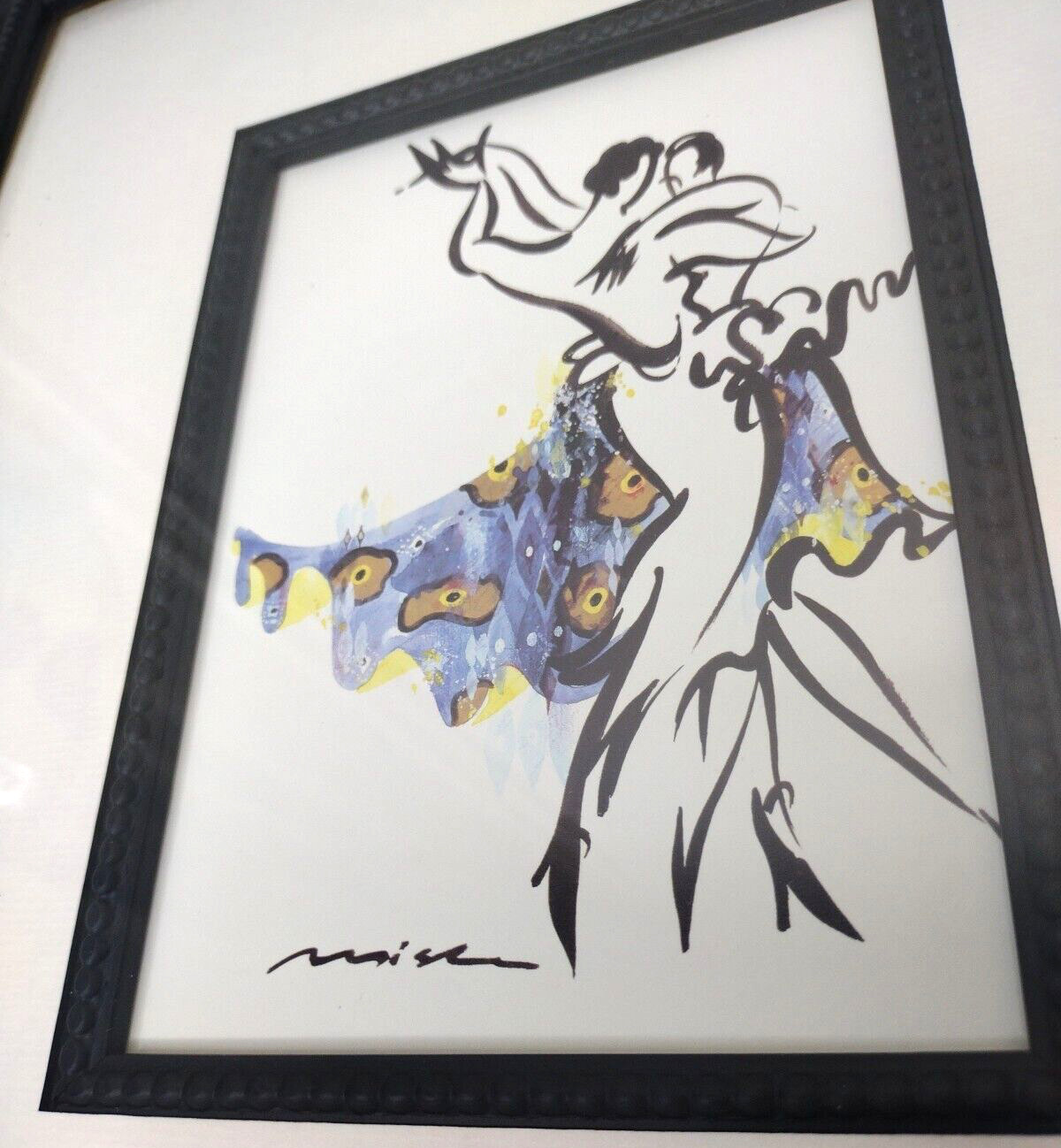Misha Lenn Art Print Dancers Impressionist Watercolor Wooden Frame w Glass, USA