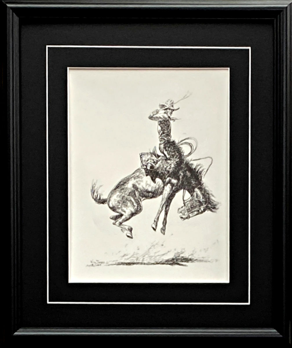 Will James Cowboy Riding Bronco Western Art Print-Framed 17 x 20