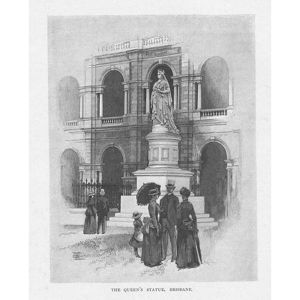 AUSTRALIA The Queens Statue at Brisbane – Antique Print 1888