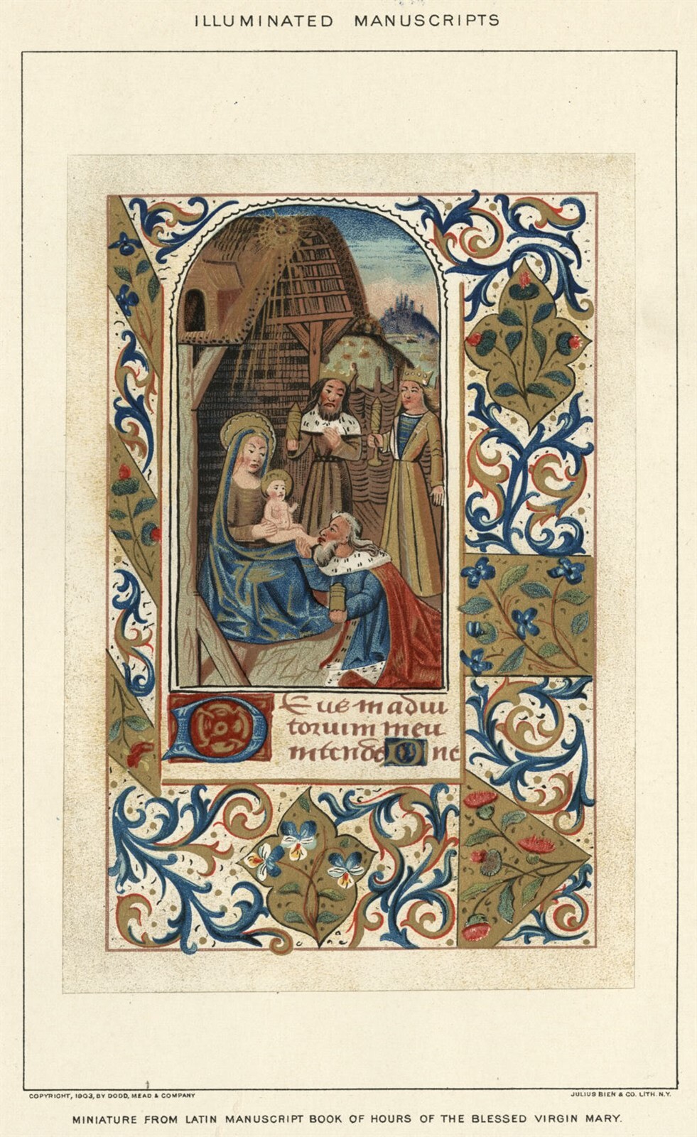ILLUMINATED Manuscript Virgin Mary Example Authentic 1903 Stone Chromolithograph