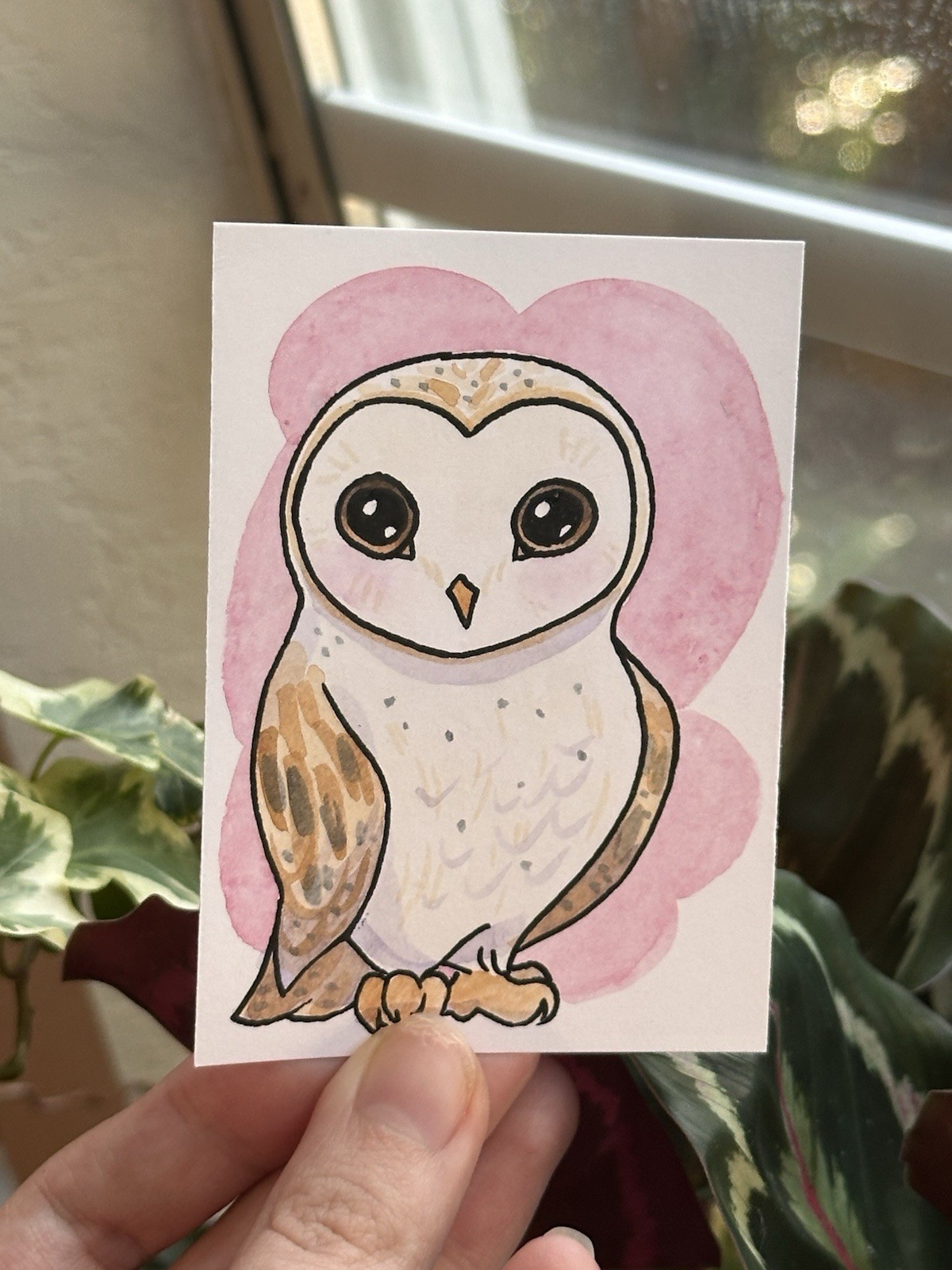 ACEO Original Barn Owl Watercolor, Miniature Art Card, SundropArts