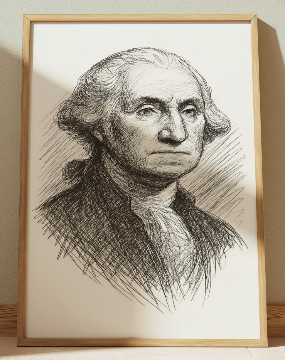 GEORGE WASHINGTON DRAWING PRINT SKETCH PORTRAIT 8″ x 10″ WASHINGTON WALL ART