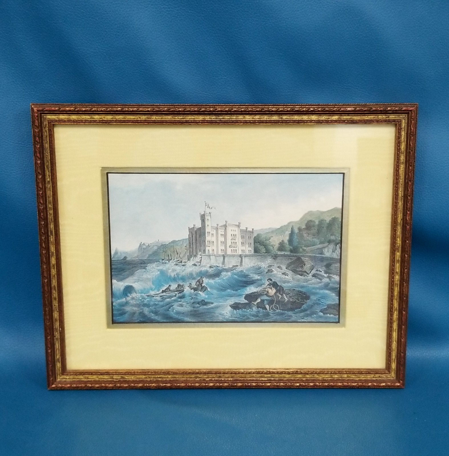 VTG MCM Design Arts Framed Home Decor Print Castle 14″ x 11″