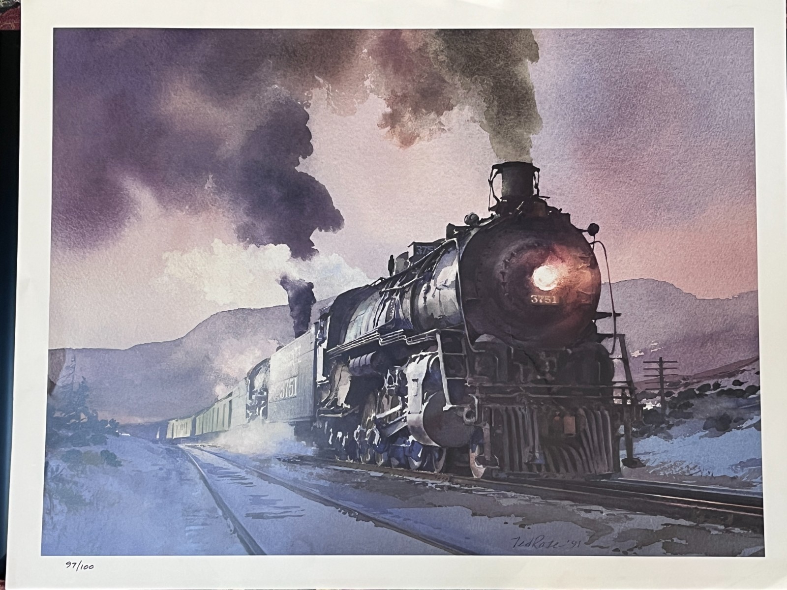 “3751 Doubleheader” by Ted Rose, Watercolor Print, 24×18.5″, Numbered & Signed