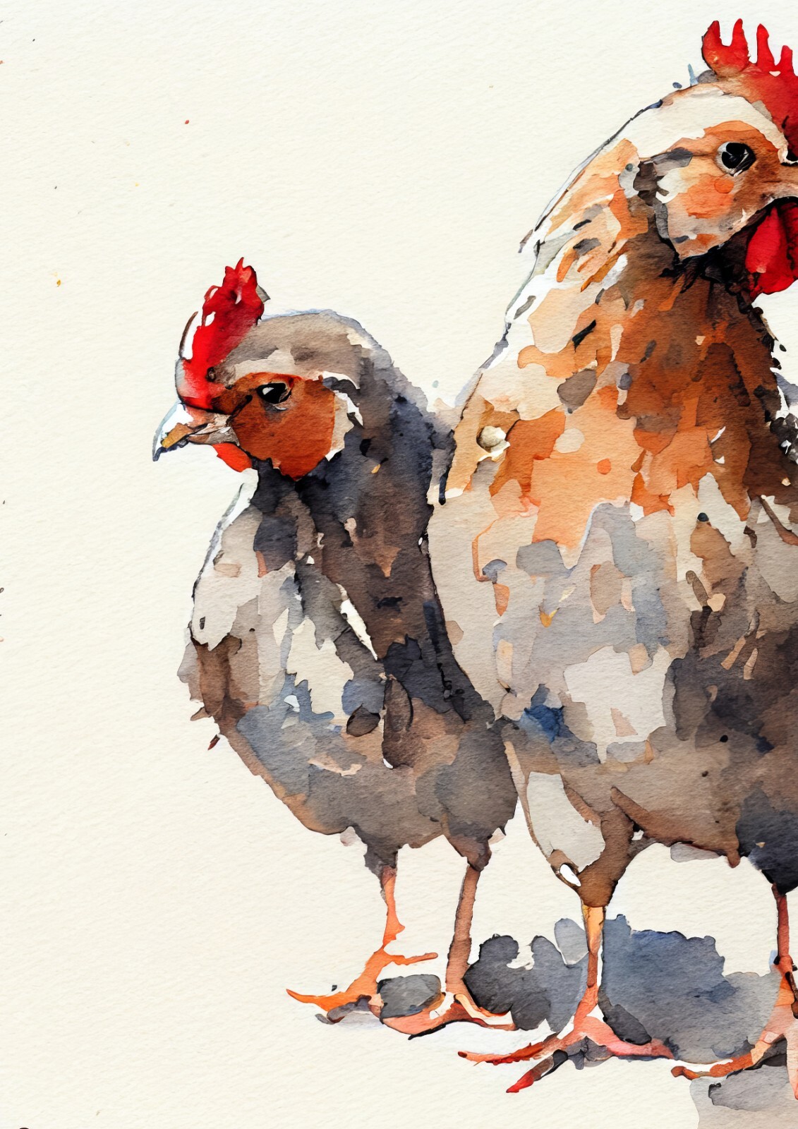 Three Chickens, 5″x7″ print of watercolor painting, living room & bedroom decor