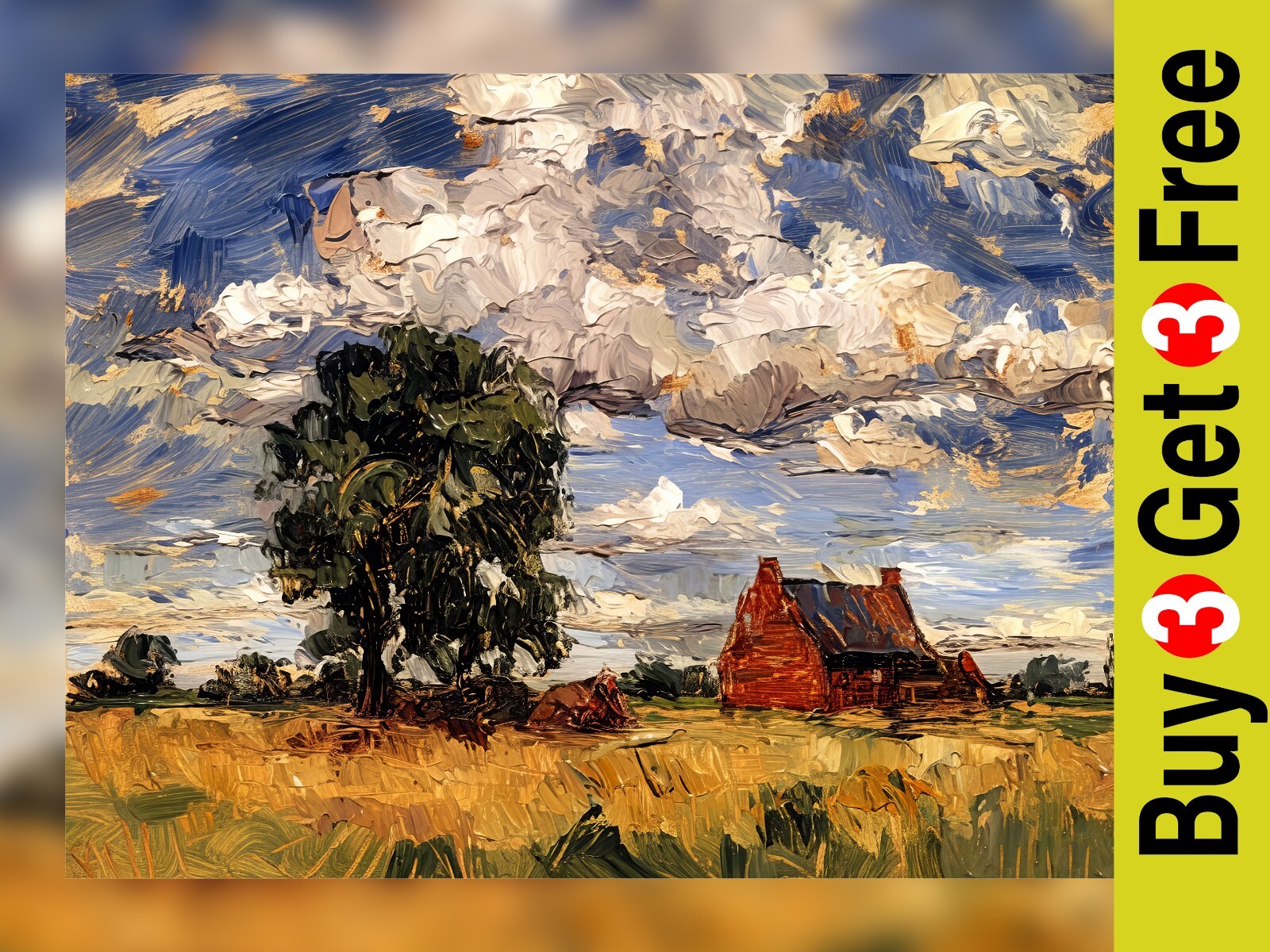 Dramatic Country Scene 5″x7″ Print on Matte Paper | Rural Landscape Oil Art