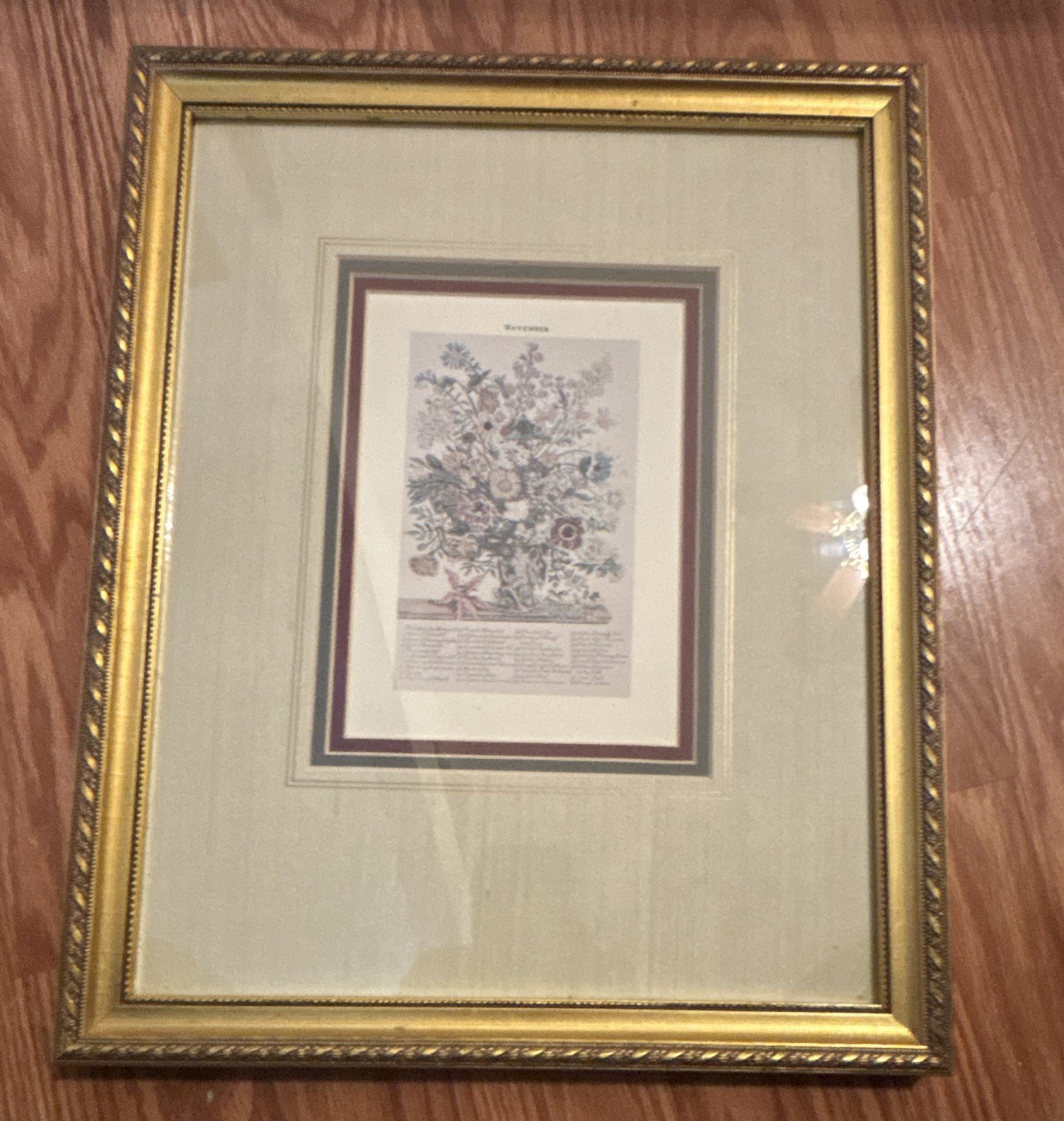 “November” Botanical Floral Art Print on Paper, Portrait, Matted & Framed