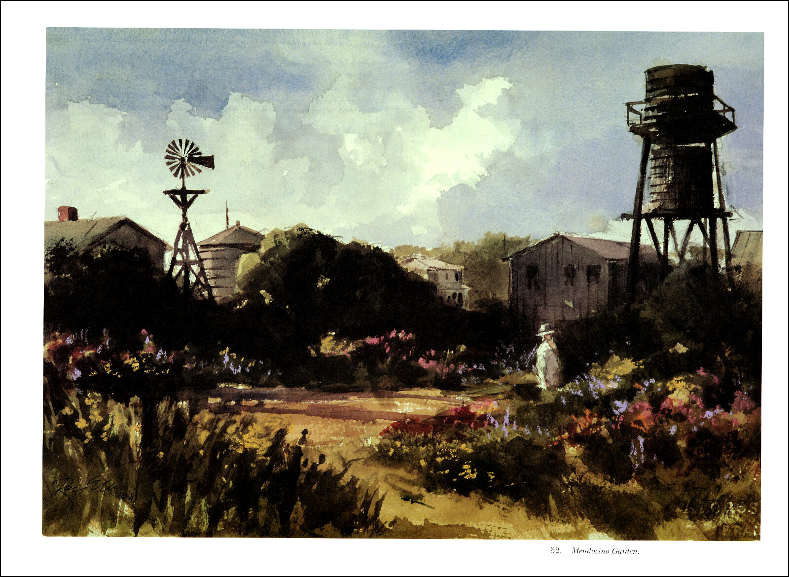 1990 Vintage Print Mendocino Garden California West Coast Watercolor Image
