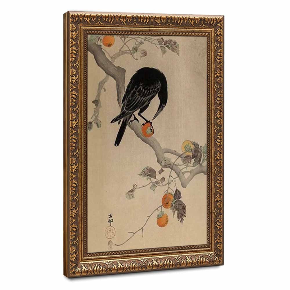 Crow on Persimmon Branch Wall Art Canvas Oil Paintings Reproduction