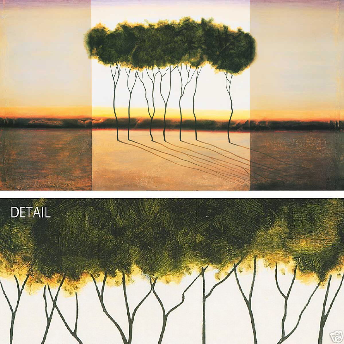 54W”x30H” STAND by LAZLO EMMERICH – SOFT EARTH TONES BEIGE/BROWN TREES CANVAS
