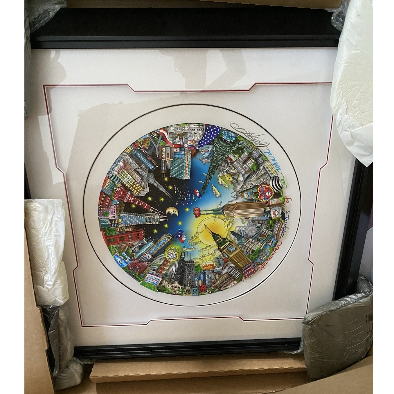 Charles Fazzino Signed 3D Cityscape Print – Matted & Framed Architecture Cities