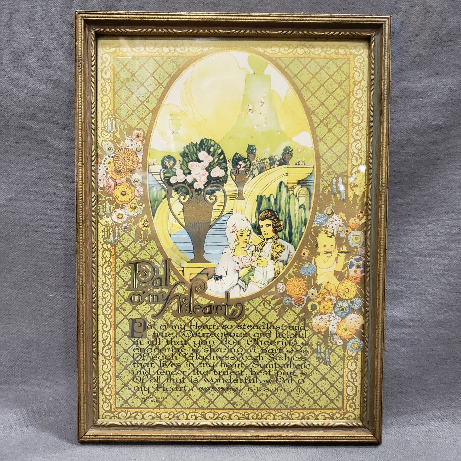 Antique Buzza Motto Print Framed Friendship Verse Art Deco 1920s Wall Decor