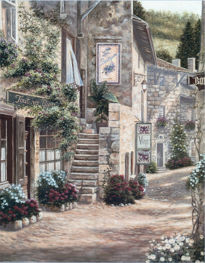 Besty Brown Botanical French Quarter Tout Va Bien Cafe 22×28 in