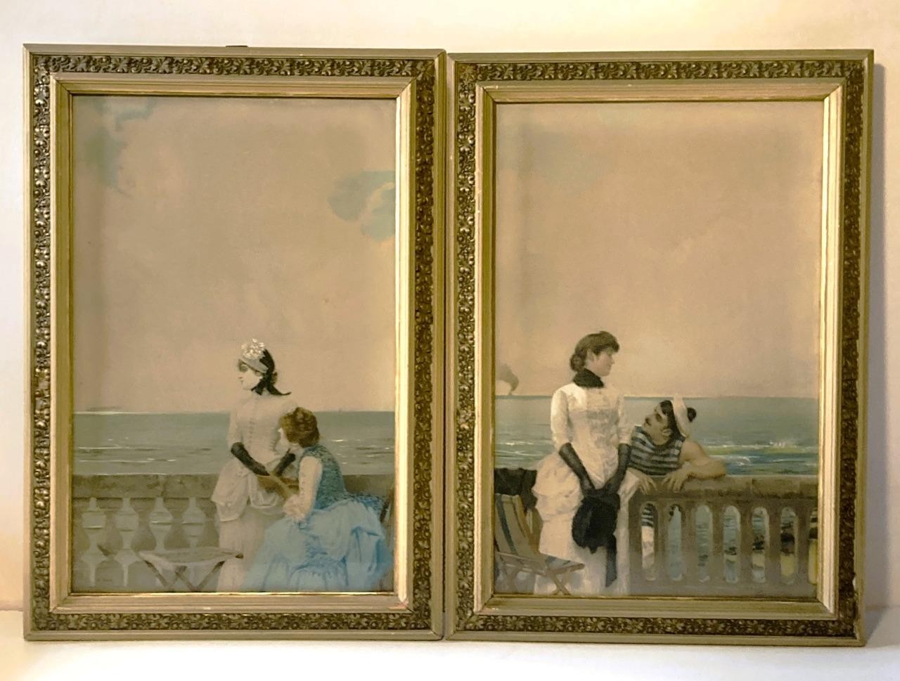 RARE FIND! TWO ORIGINAL FRAMED ANTIQUE VITTORIO CORCOS HAND COLORED LITHOGRAPHS!