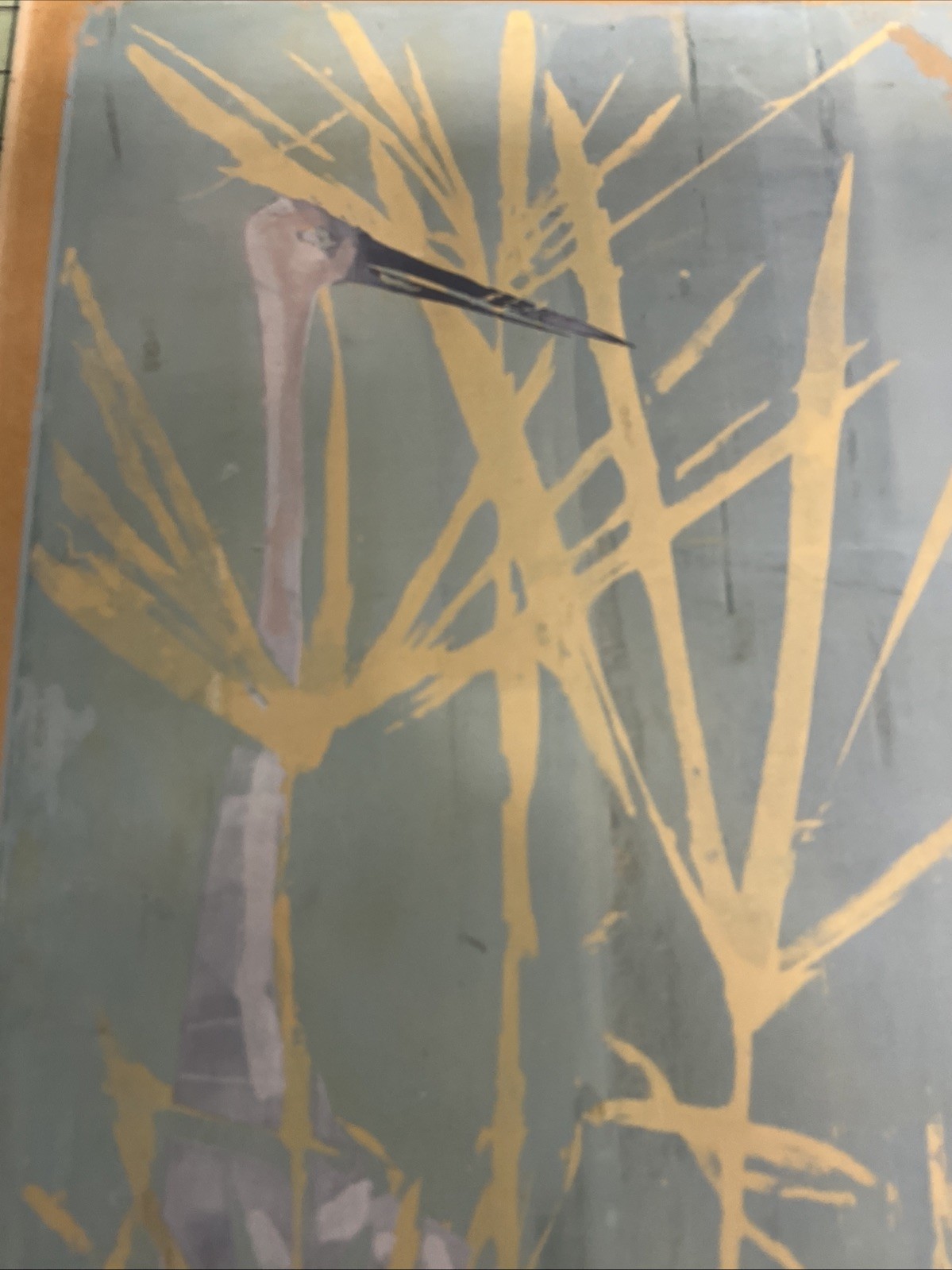 Wendell H. Black 1959 Woodcut 10/22 Heron In Reeds 36×13 Poor Condition