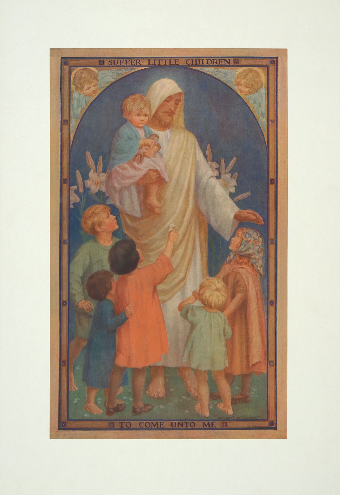 MARGARET W. TARRANT Vintage XRare 1938 Print Jesus SUFFER LITTLE CHILDREN…