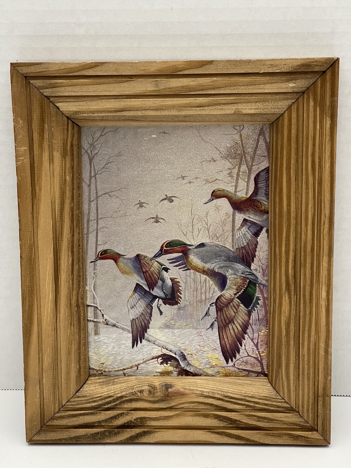 Vintage Mallard Duck Framed Foil Print Painting Duck Office Decor Wood Frame