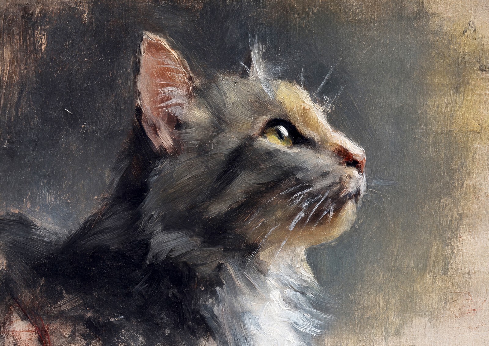 Majestic Tabby Cat Gaze 5″x7″ Print on Matte Paper | Dramatic Feline Painting