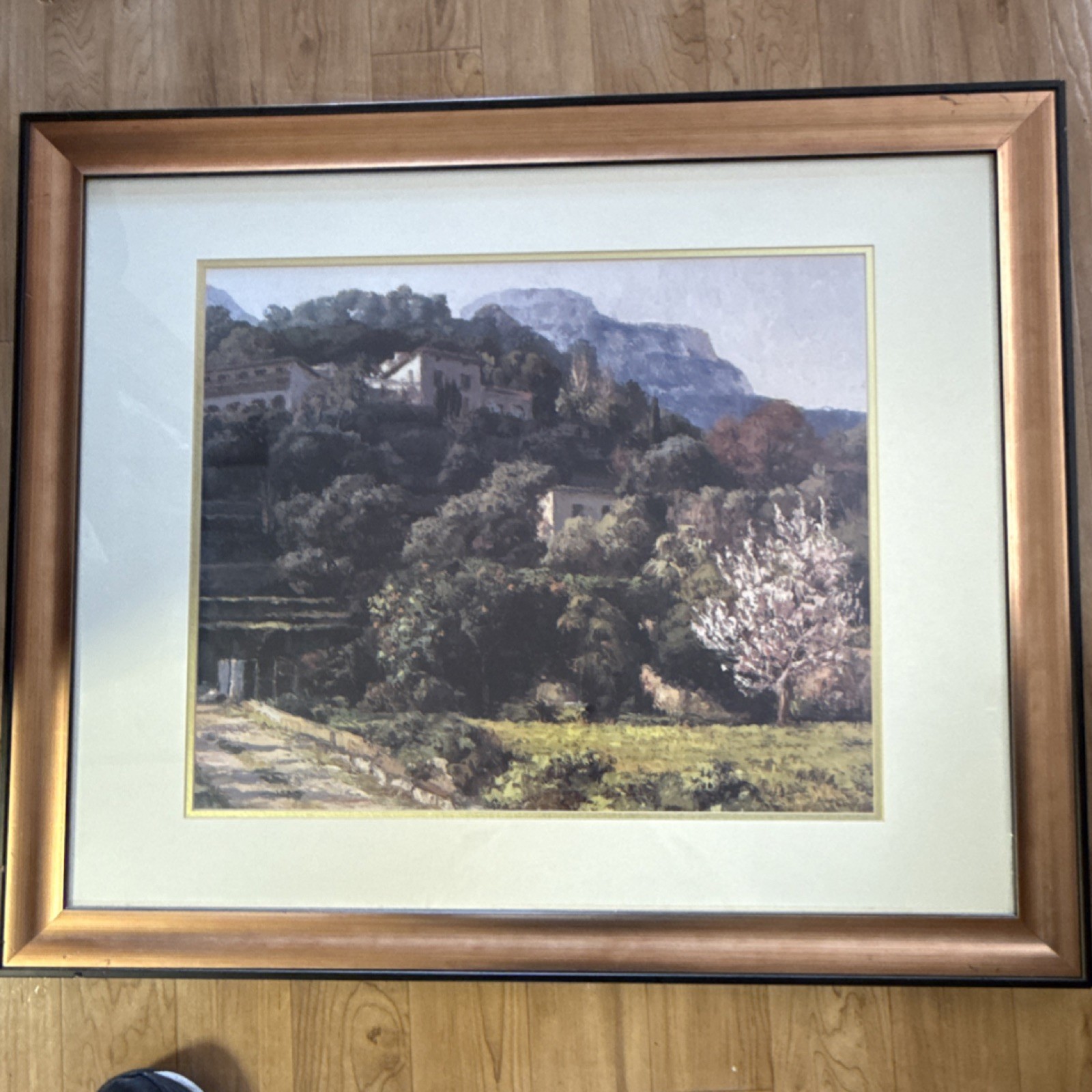 Matted & Framed Landscape Print on Paper – Houses, Tree, Nature, Architecture