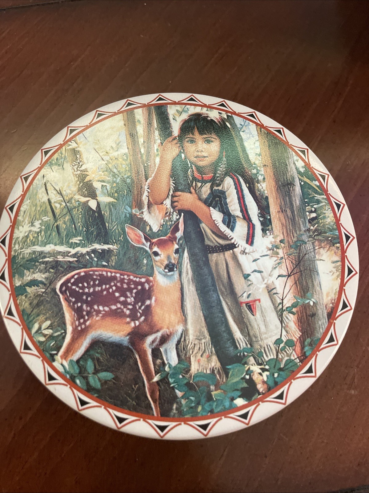 Vnt ART TIN by KAREN NOLES (C) 1998 NATIVE AMERICAN YOUNG GIRL & DEER IN NATURE