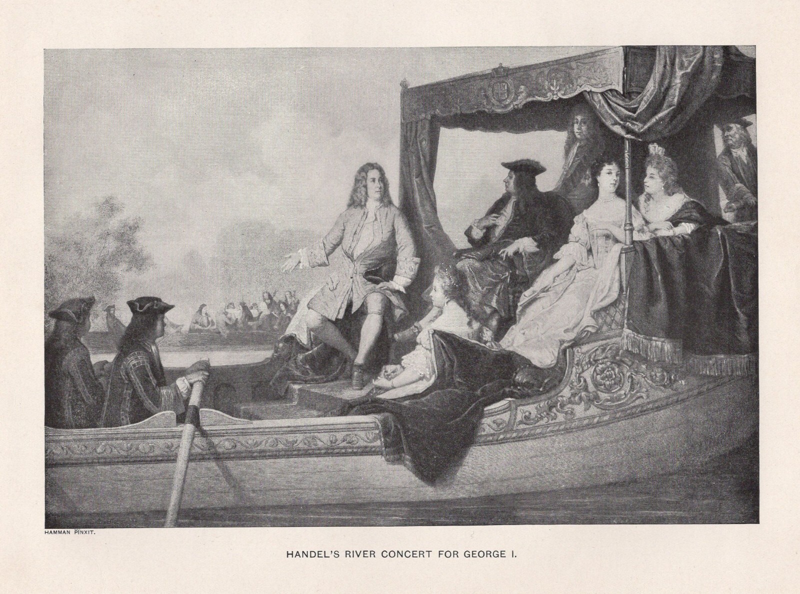 COMPOSER HANDEL – Riverboat Concert Water Music Women 1894 Antique Engraving