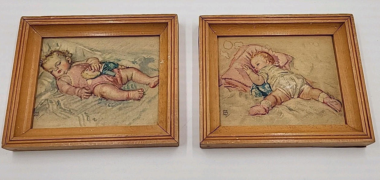 2-VIntage Maud Tousey Fangel Baby Prints 1940’s 3D 4×6″