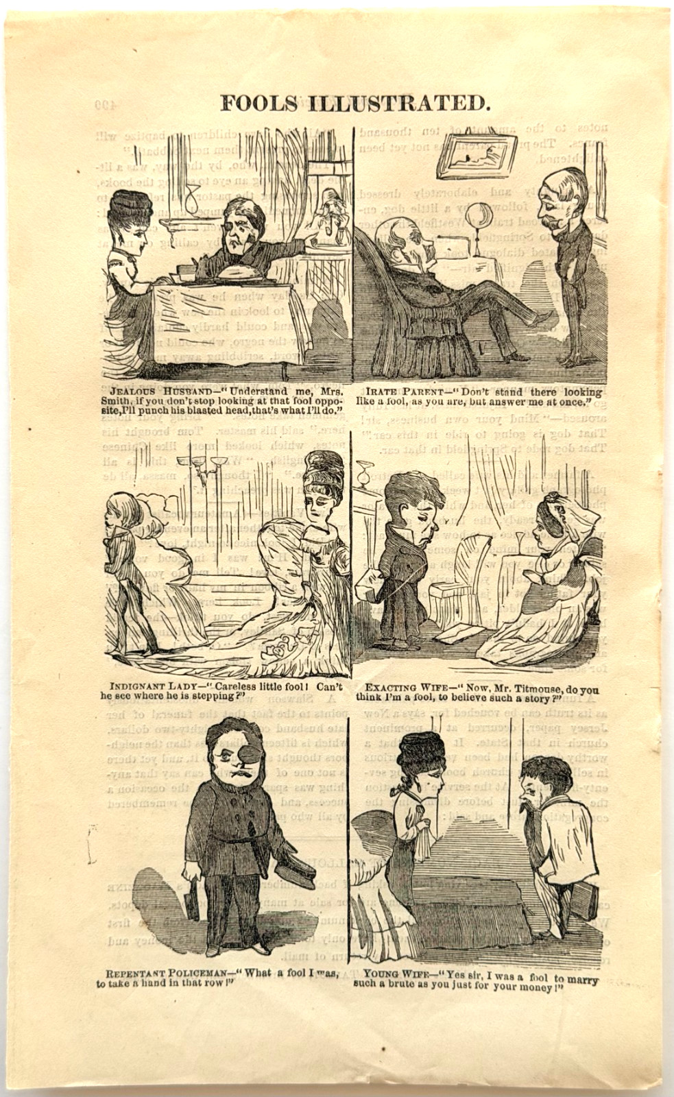1873 Fools Illustrated Wood Engraving Victorian Domestic Humor Comic Cartoon