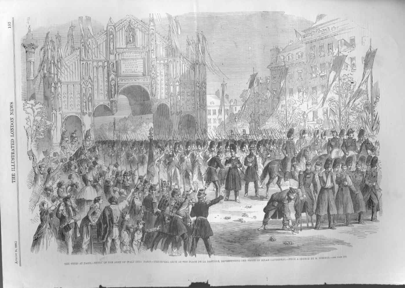 Original Old Antique Print Fetes In Paris Entry Army Italy 1859 19th