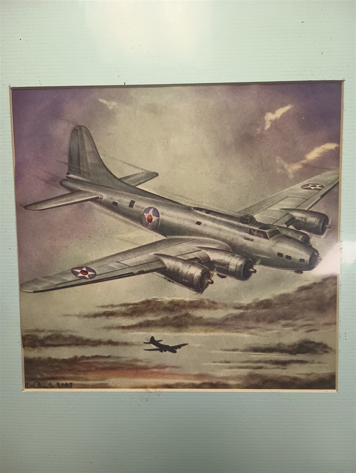 Boeing B-17 Flying Fortress 13″ X 13″ unframed print is of a painting Matted