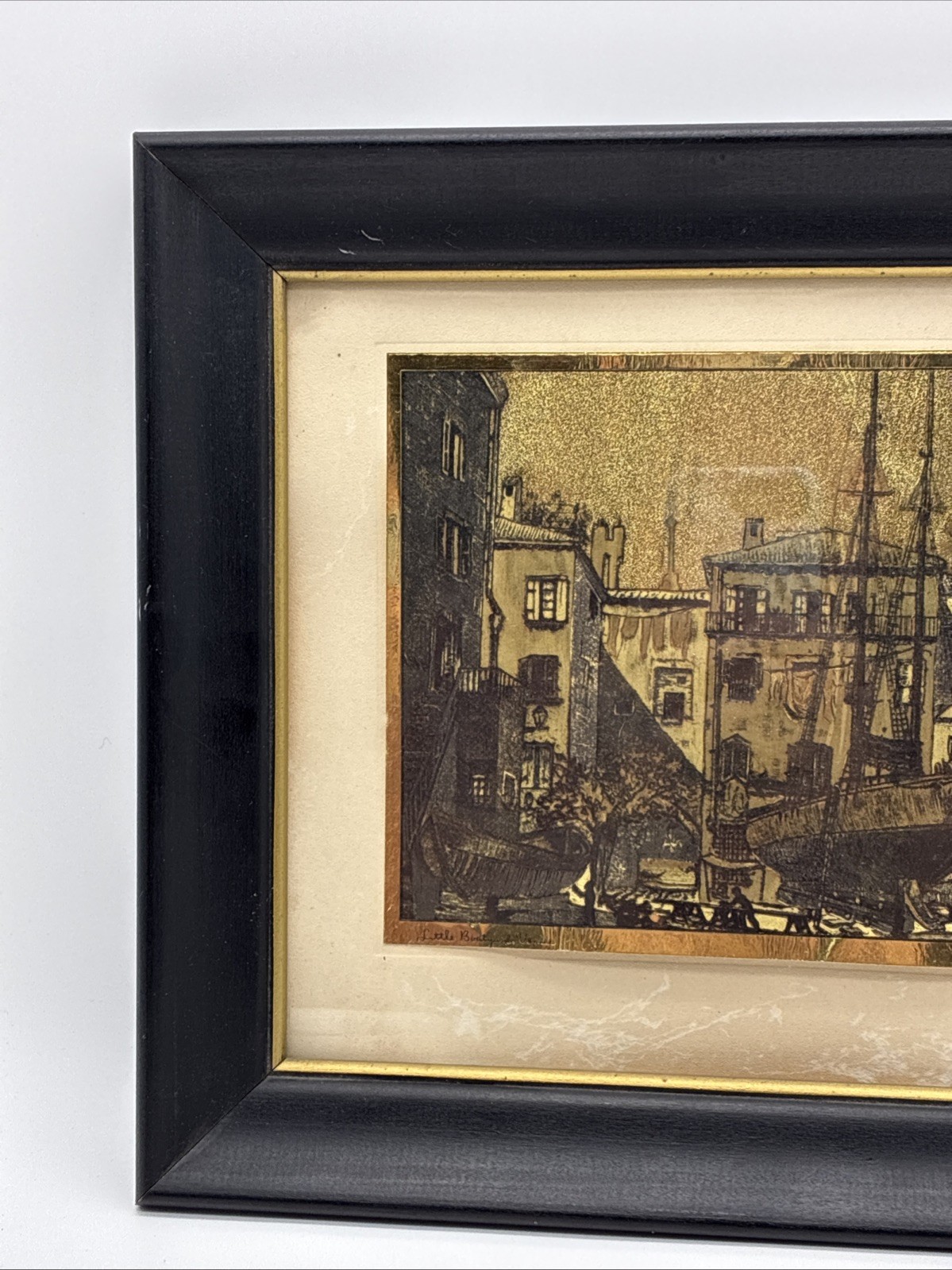 Vtg Lionel Barrymore Gold Foil Relief Prints Framed Etching Art Set (3)