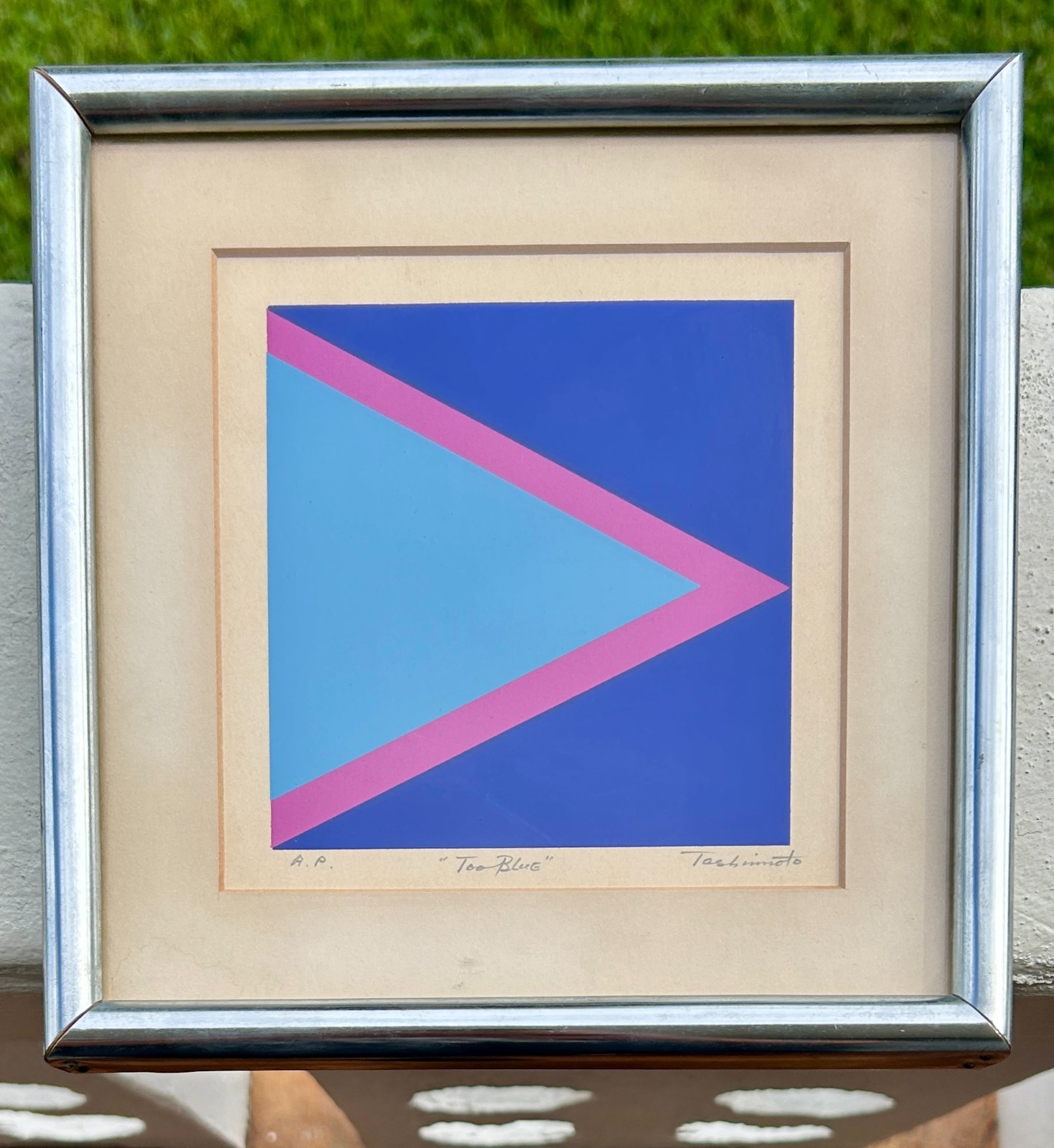 Vintage Simon Tashimoto Artist Proof Too Blue Geometric Op Art