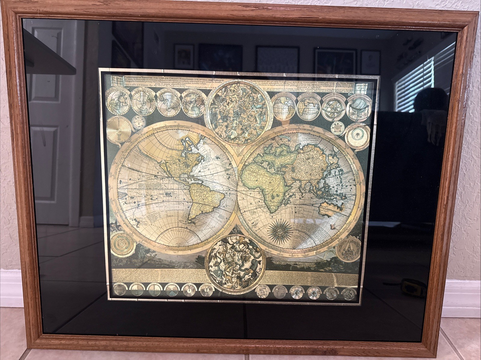 Beautiful Gold Foil Global Picture Art work in soild wooden frame 24’inx30’in