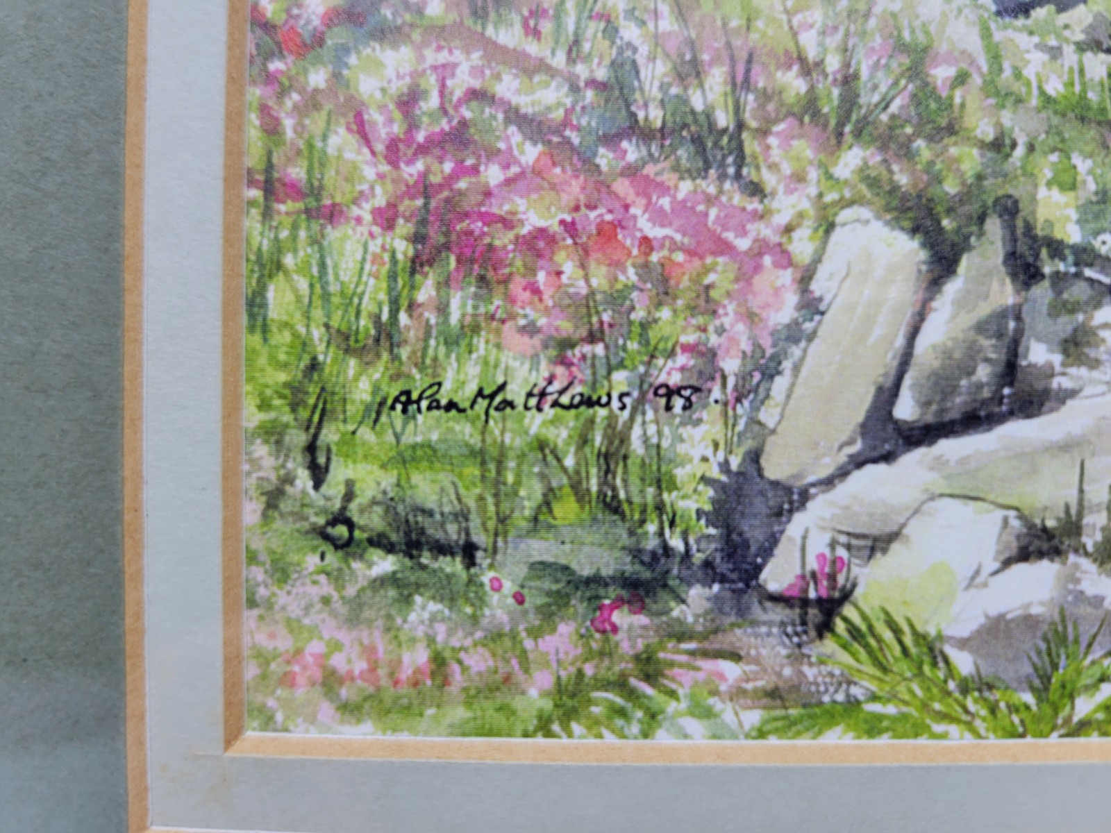 Watercolour Print Framed Alan Matthews Wood Frame 34.5x30cm Rare Vtg Prop