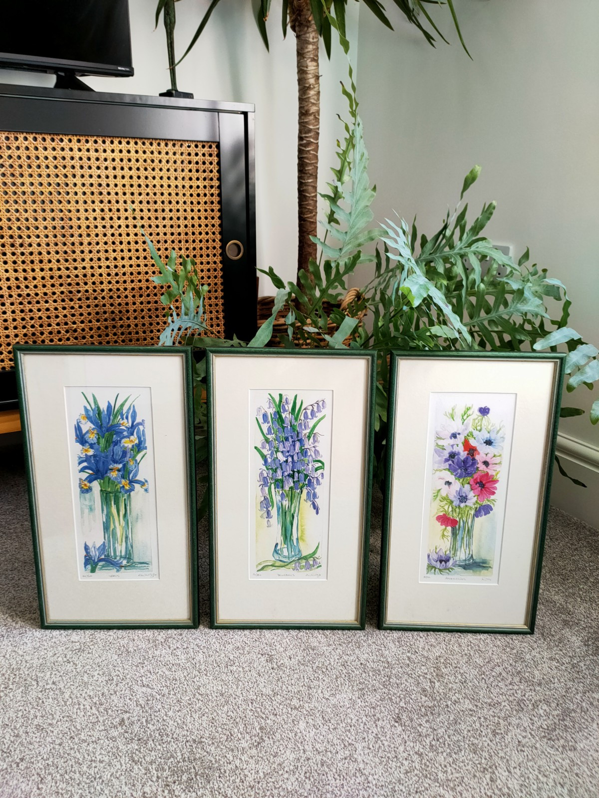 Bluebells Iris Anemonies X3 Print Ltd Ed Signed Mounted Framed Botanical Decor