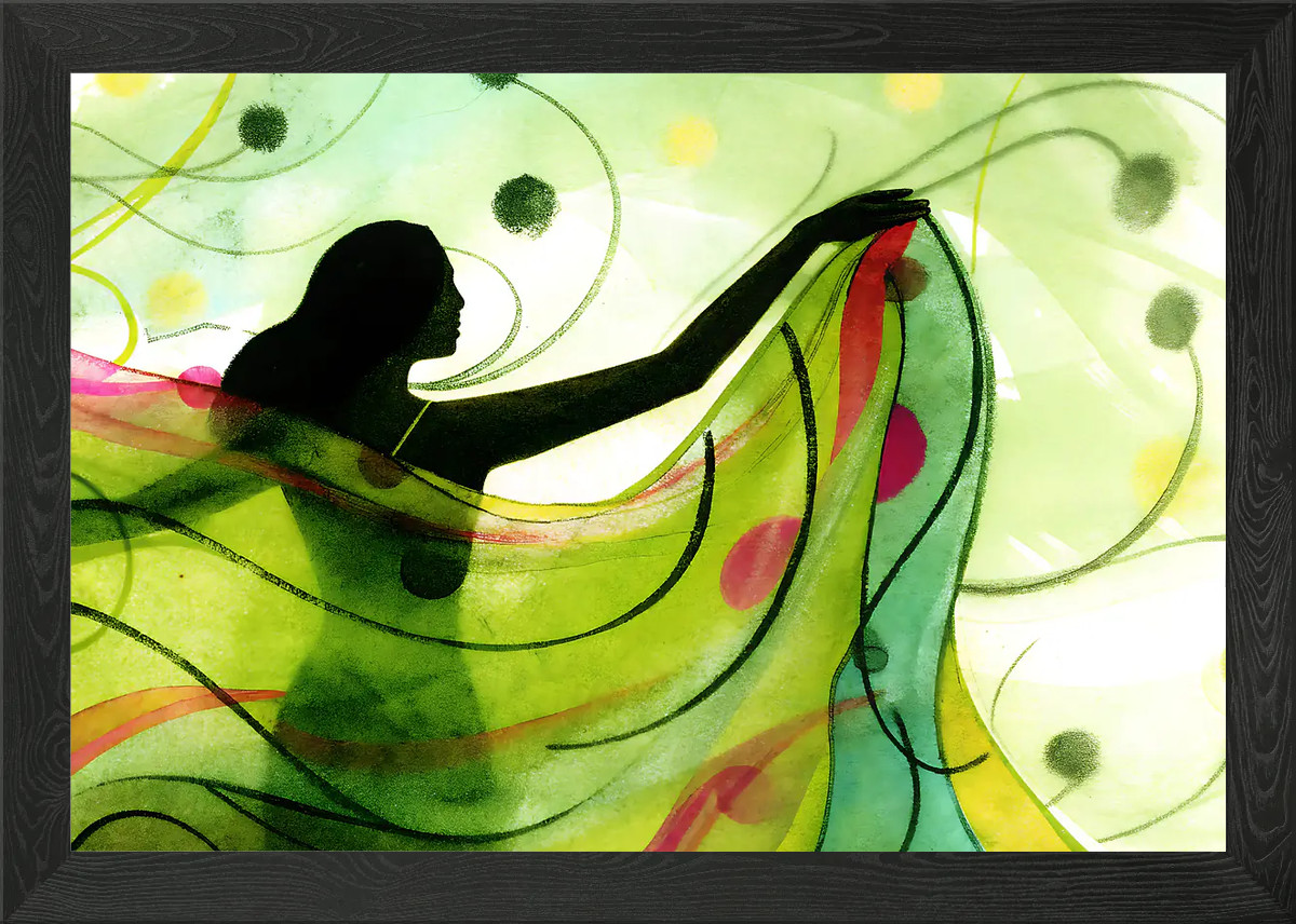 Silhouette with Flowing Fabric Framed Wall Art Poster Canvas Print Picture