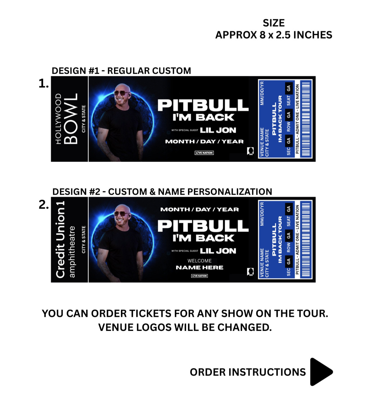 Pitbull I’m Back Tour 2026 Custom Designed Commemorative Ticket