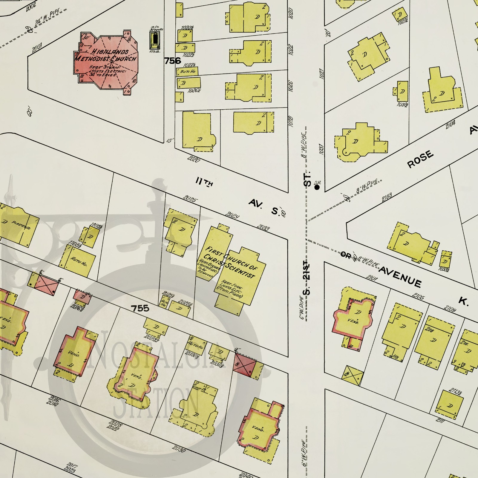 Five Points Birmingham Alabama 1911 Restored Map Vulcan FREE SHIPING!
