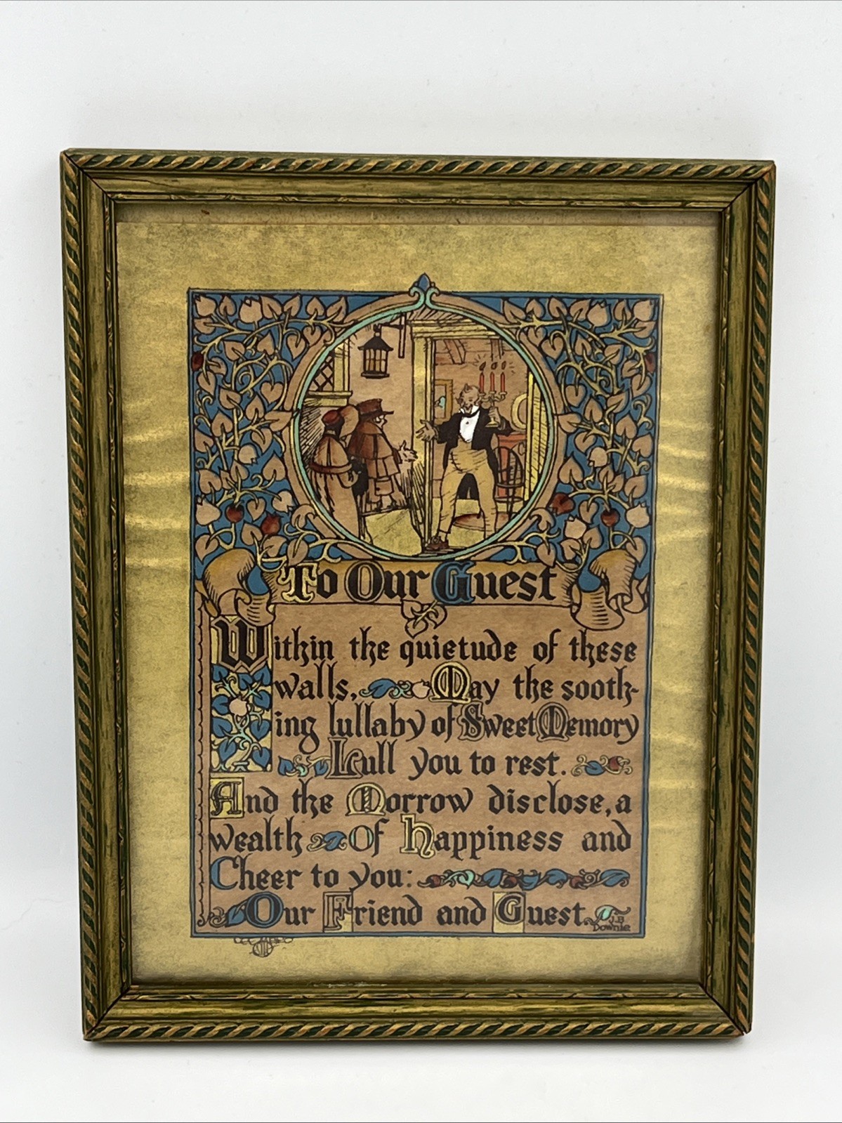 Antique Buzza Style Motto Print To Our Guest J.B. Downie Framed Gilt 8.5×6.75”
