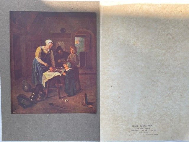 Original Antique c1915 Tipped-in Print Grace before Meat By Jan Steen