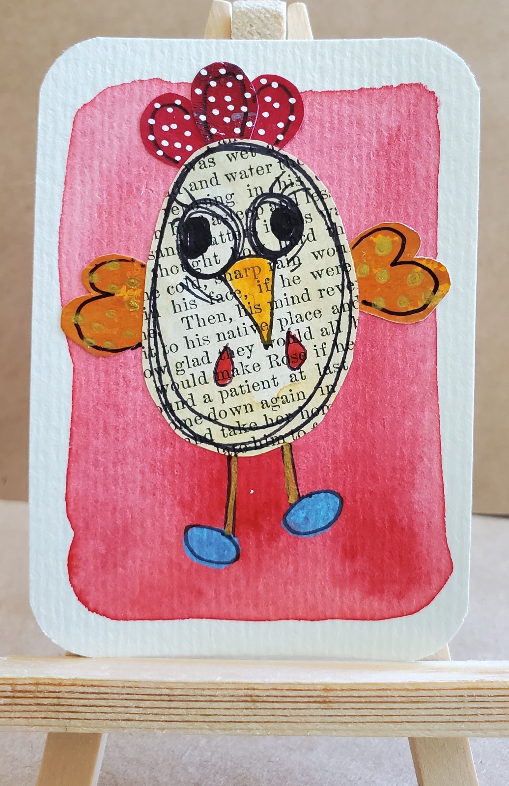 ACEO Original Whimsical Bird Art 2.5″ x 3.5″ Numbered Signed OOAK Mixed Media