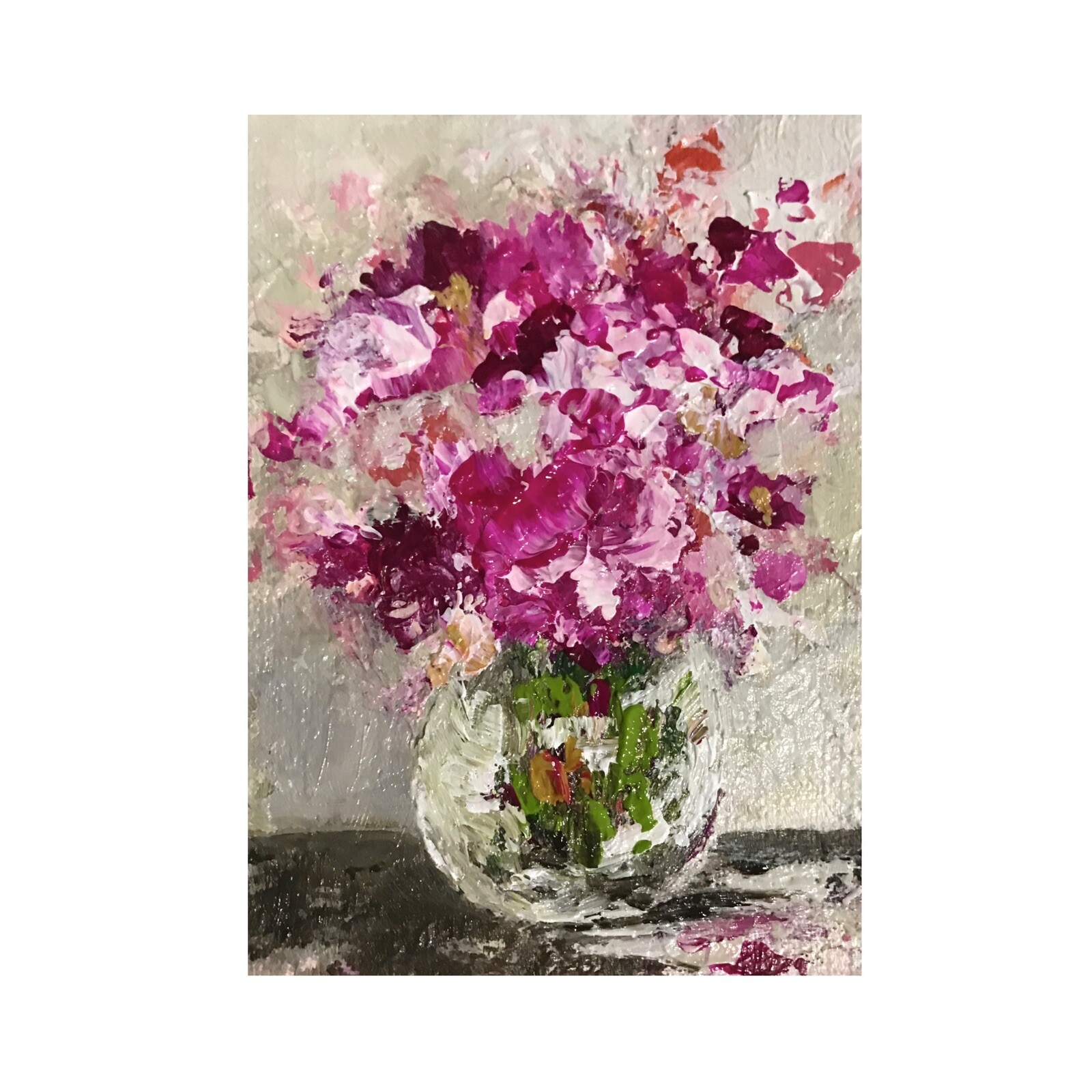 Limited Edition ACEO Art Print /50 Acrylic Floral Bouquet Painting Free Ship