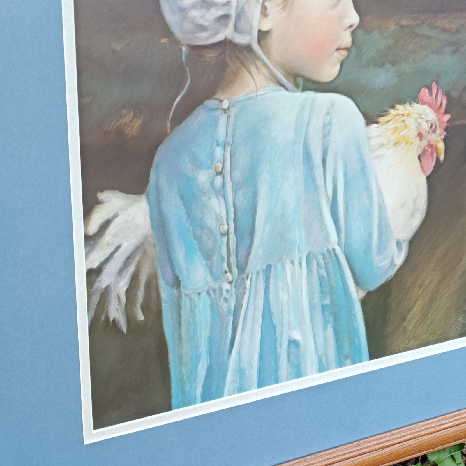 Nancy N.A. Noel Emma Amish Girl Seal Signed Lithograph Print Framed 23″x21″