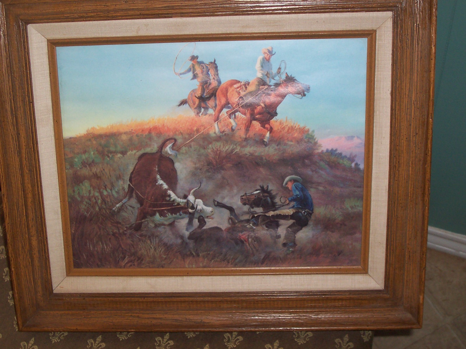 Old Vintage WESTERN PICTURE FRAMED UNDER GLASS ON BOARD DO NOT KNOW ARTIST